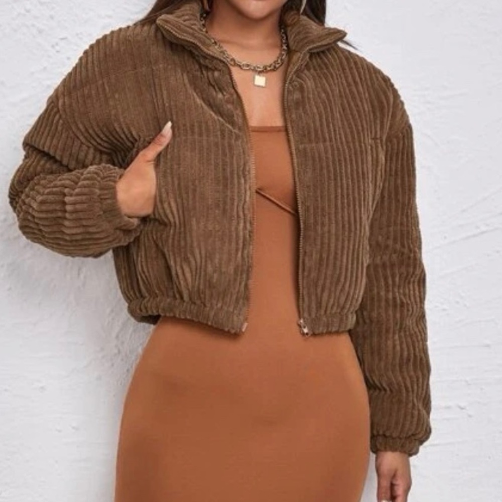 Brown Cropped Puffer (L) never worn